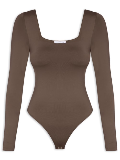 Body Feminino Manga Longa E Decote Quadrado - Marrom