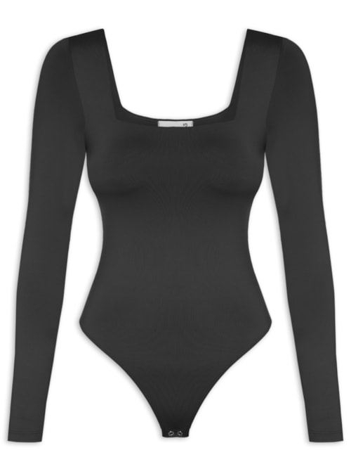 Body Feminino Manga Longa E Decote Quadrado - Preto