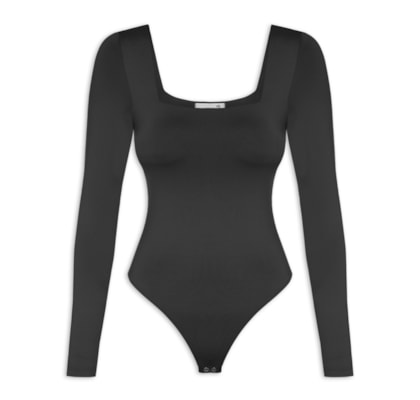 Body Feminino Manga Longa E Decote Quadrado - Preto