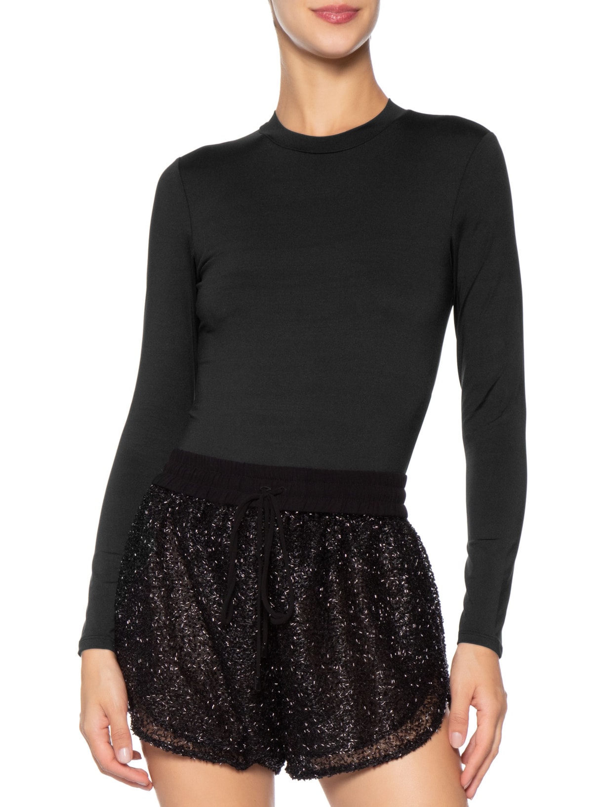 Body Feminino Manga Longa Preto Market 33