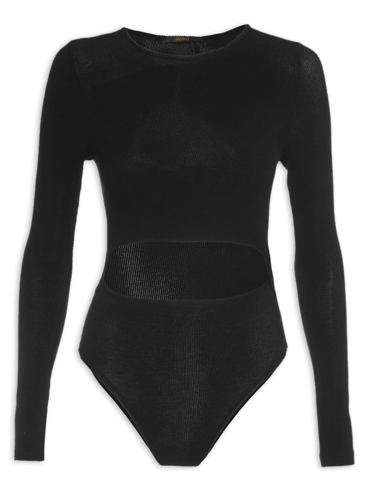 Body Feminino Manga Longa Rib Vazado - Preto