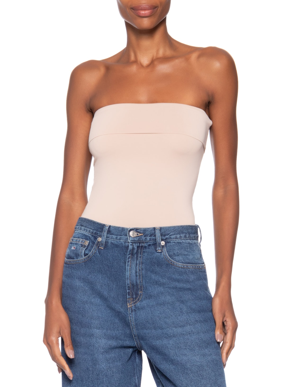 Body Feminino Tomara que Caia em Poliamida Bege Market 33