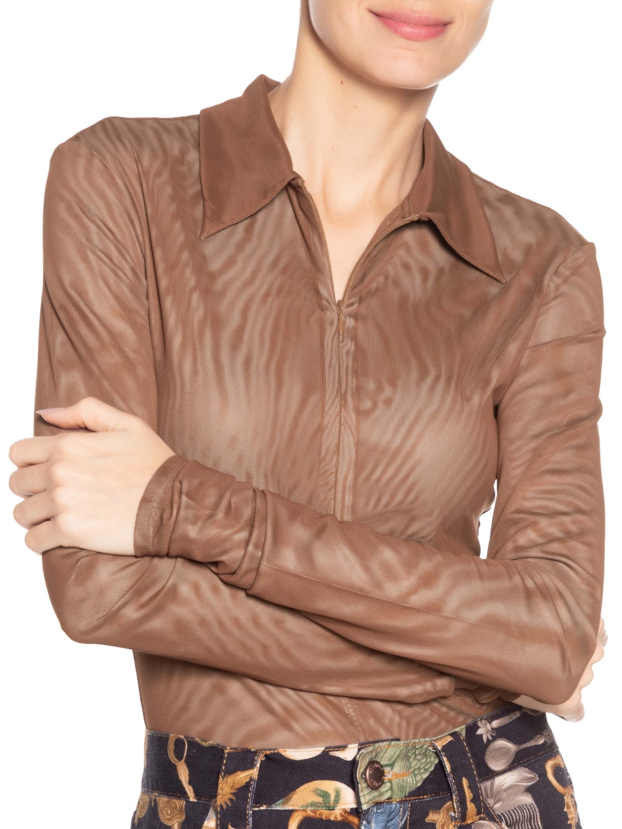 Body Feminino Tule Marrom Farm