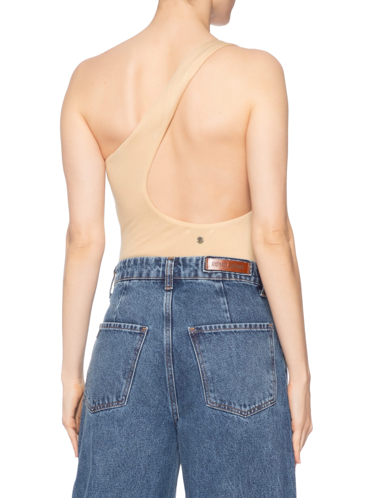 Body Feminino Um Ombro Só Bege Animale Jeans
