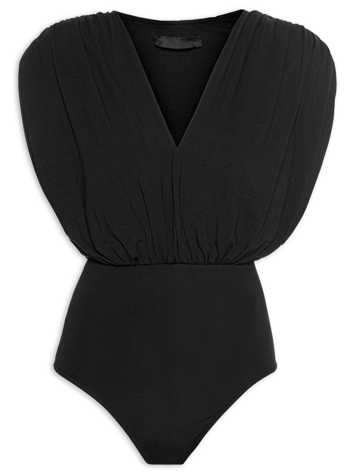 Body Franzido Com Transpasse Em Malha - Preto