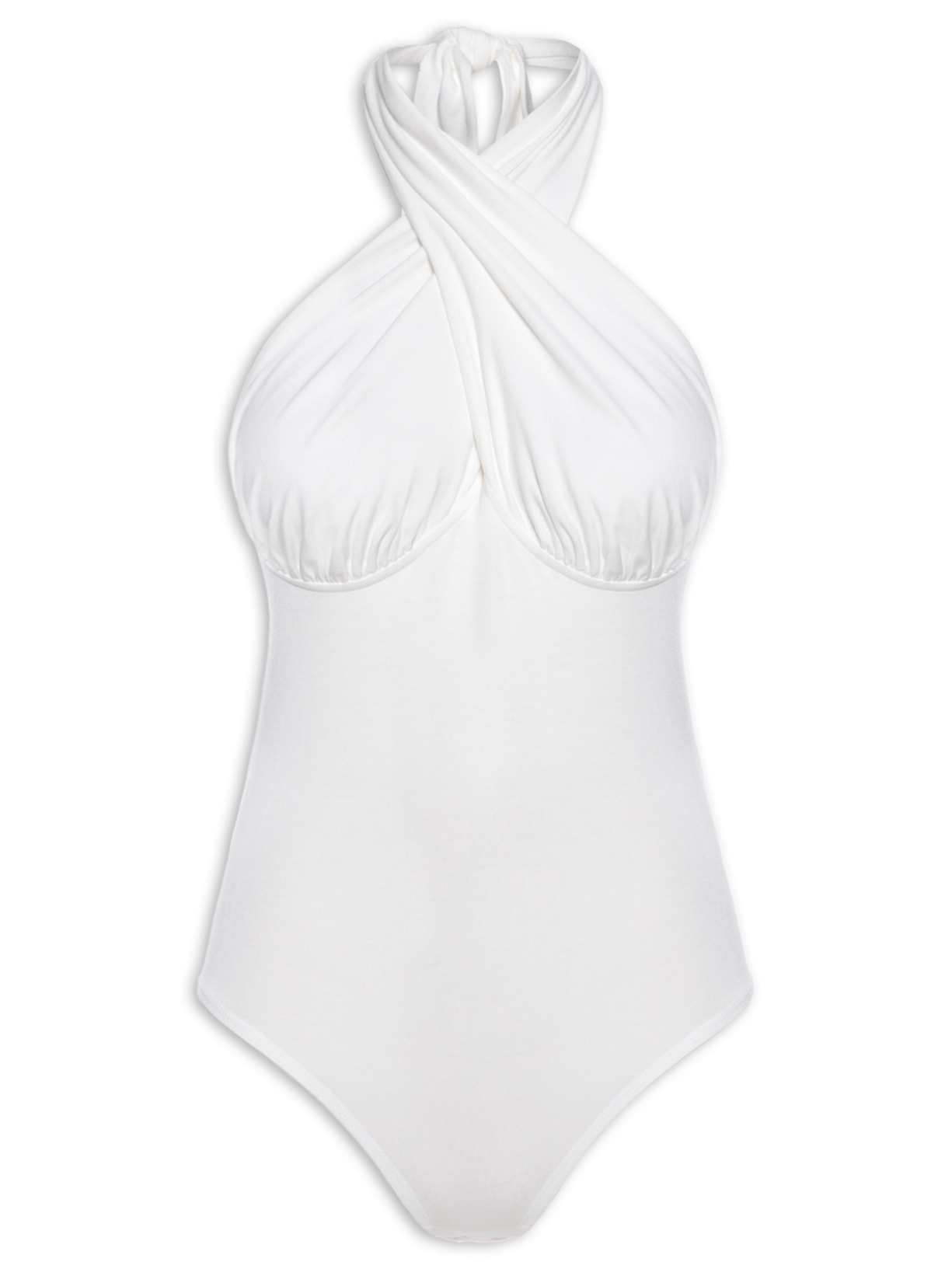 Body Frente Única Em Malha Com Franzidos - Branco