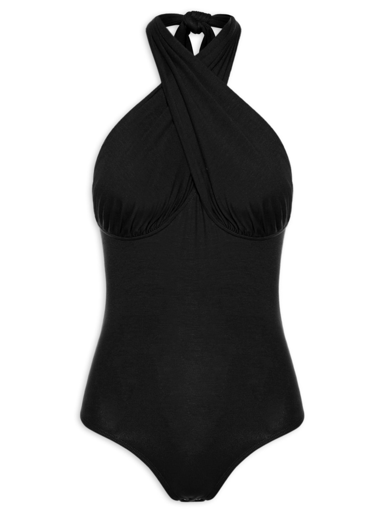 Body Frente Única Em Malha Com Franzidos - Preto