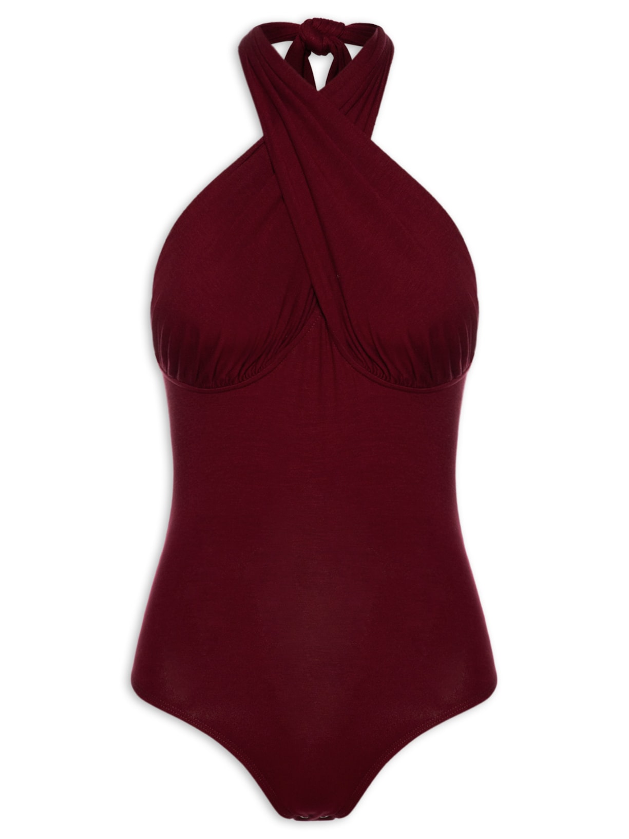 Body Frente Única Em Malha Com Franzidos - Vermelho