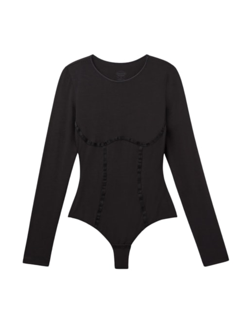 Body Manga Comprida Em Fresh Bamboo Handcrafted Luxury - Preto