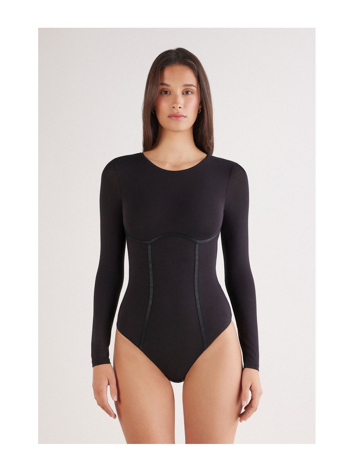 Body Manga Comprida Em Fresh Bamboo Handcrafted Luxury Preto Intimissimi