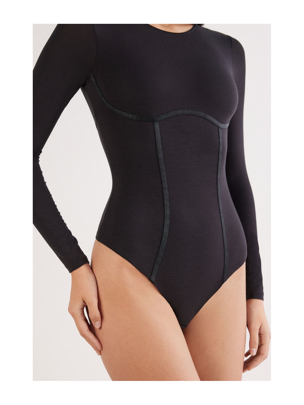 Body Manga Comprida Em Fresh Bamboo Handcrafted Luxury Preto Intimissimi