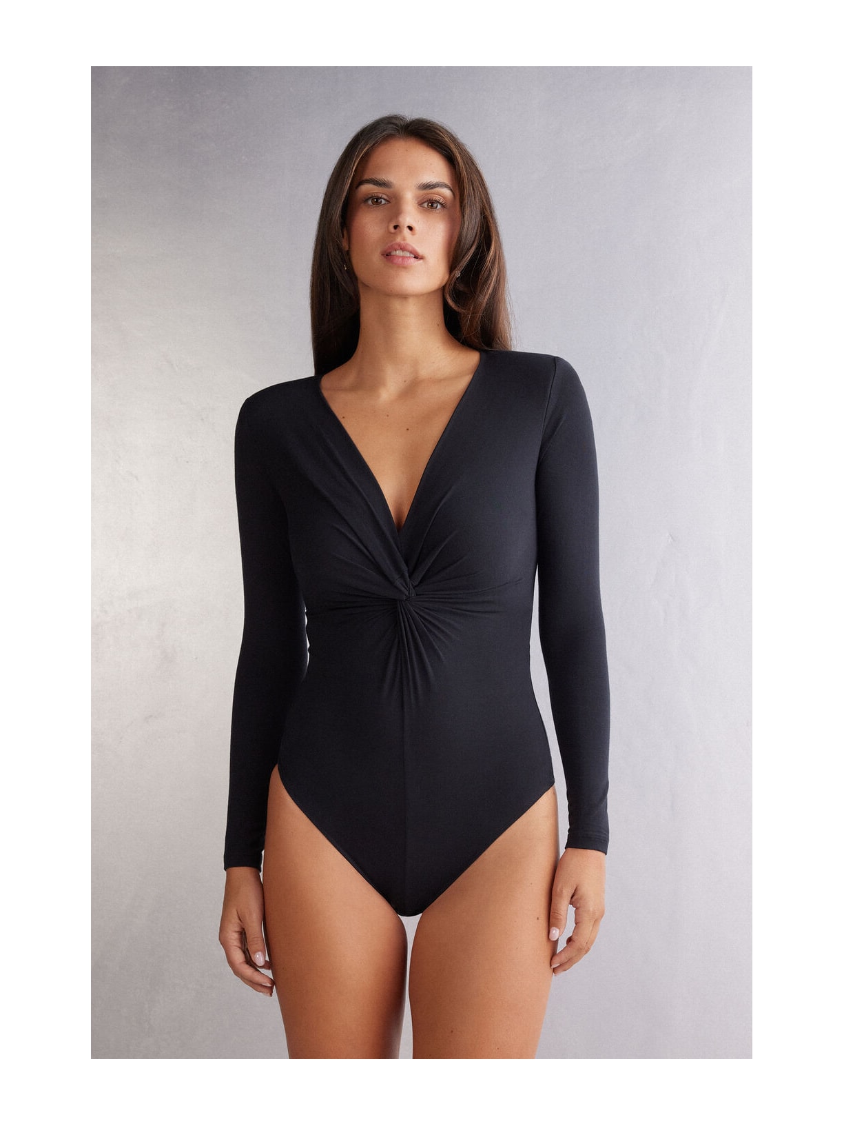 Body Manga Comprida Em Modal Luxurious Leopard Preto Intimissimi