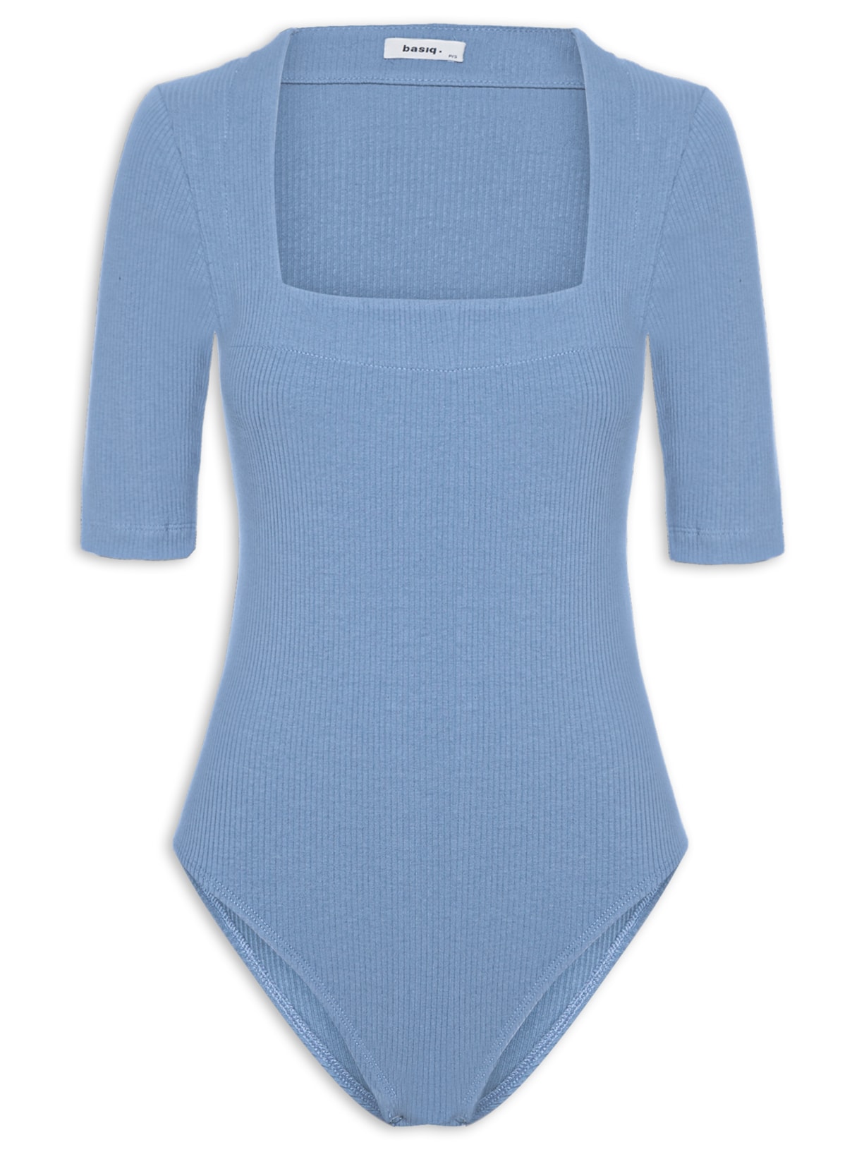 Body Manga Curta Com Decote Quadrado - Azul