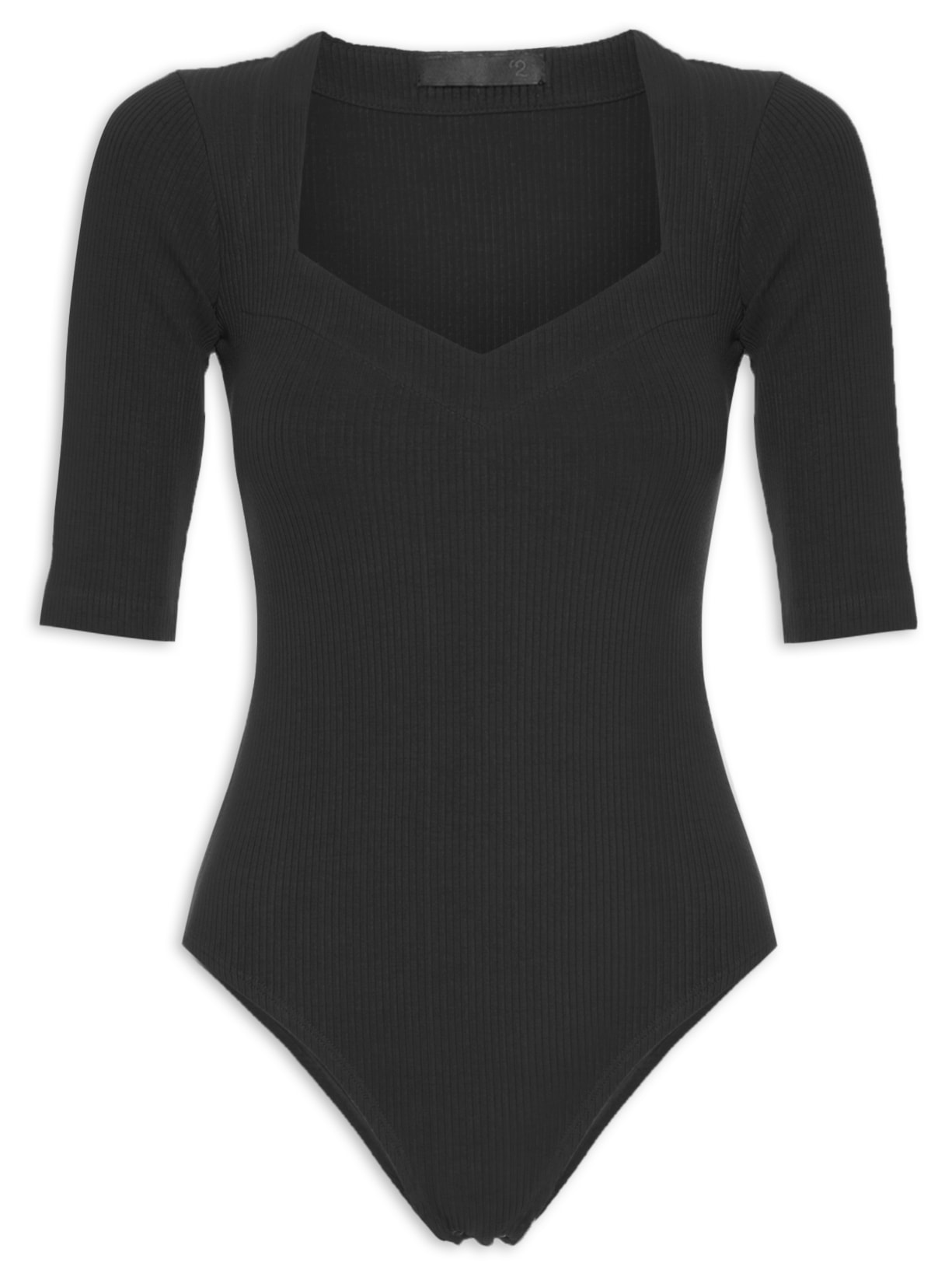 Body Manga Curta Em Malha Com Decote Coração - Preto