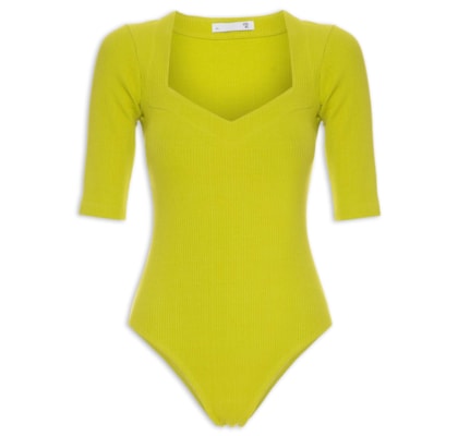 Body Manga Curta Em Malha Com Decote Coração - Verde