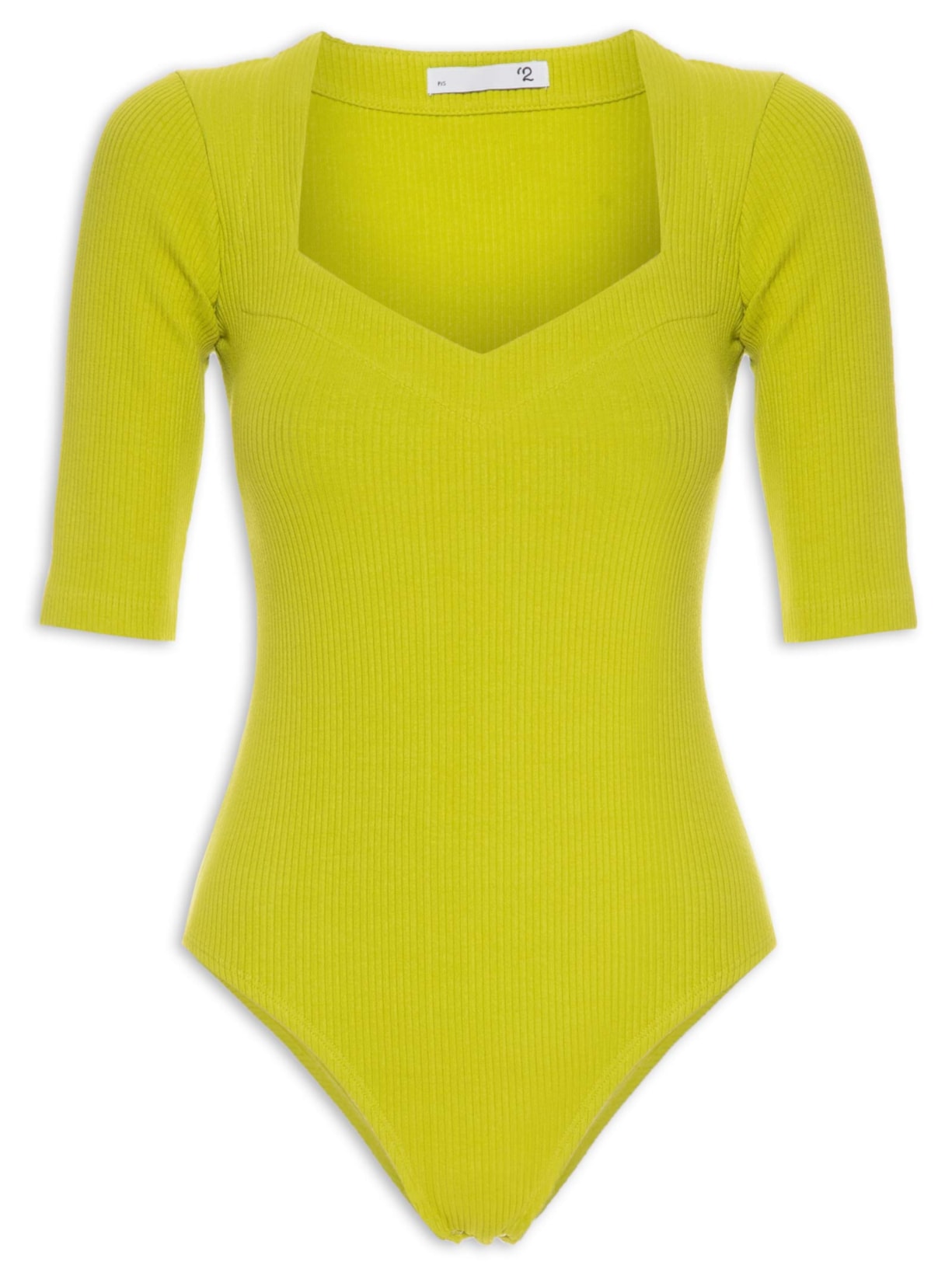 Body Manga Curta Em Malha Com Decote Coração - Verde