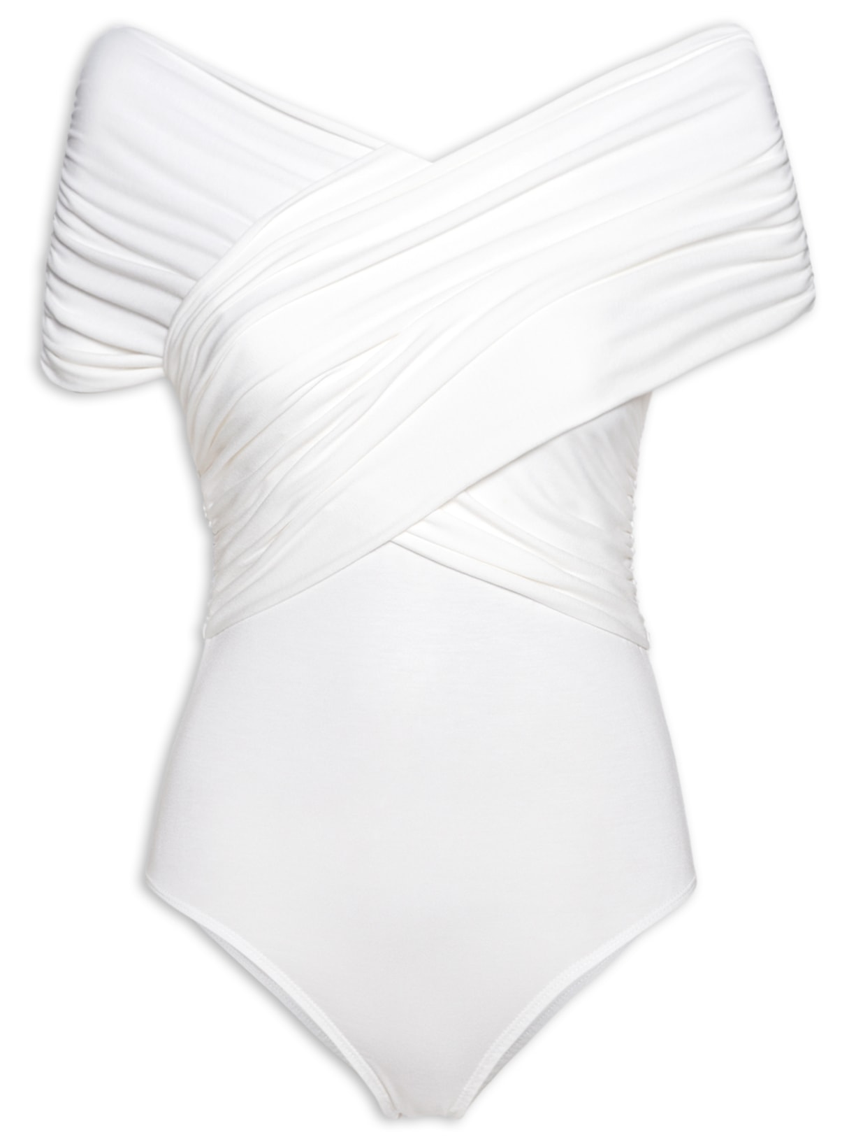 Body Manga Curta Em Malha Com Franzidos - Off White