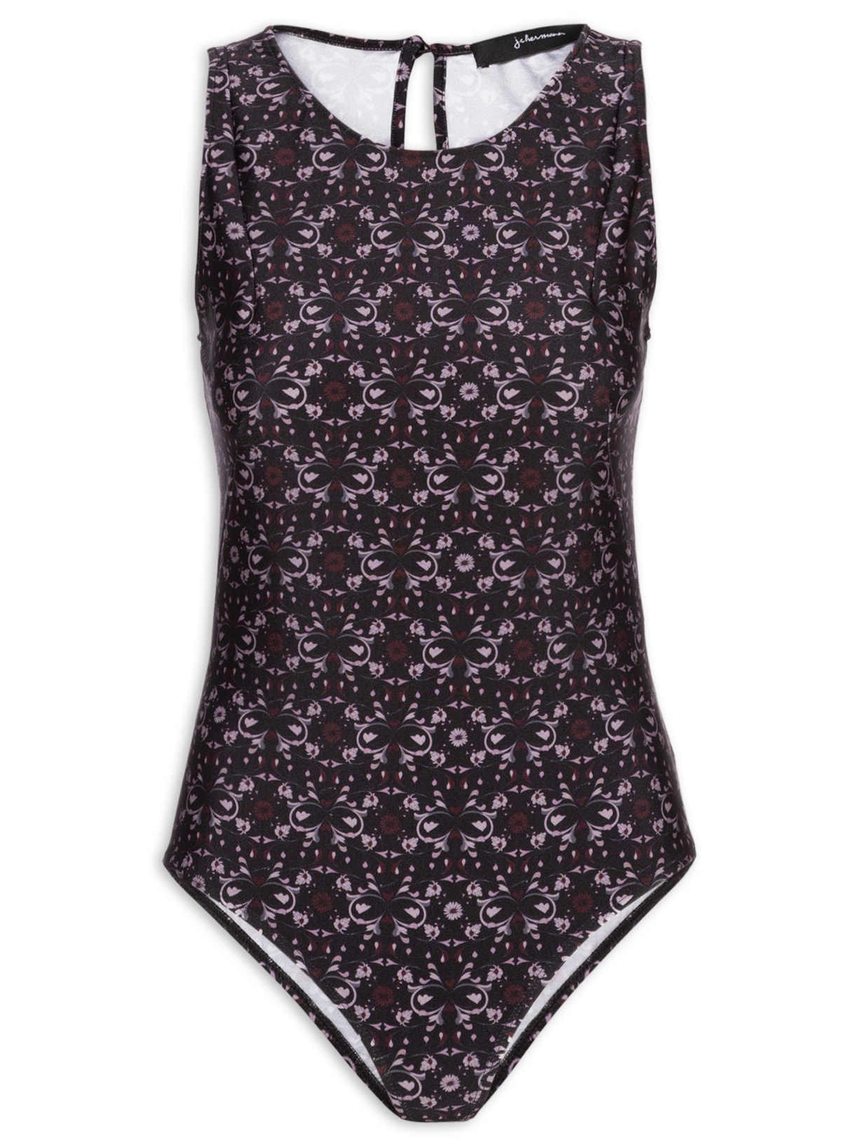 Body Manga Curta Flora - Preto