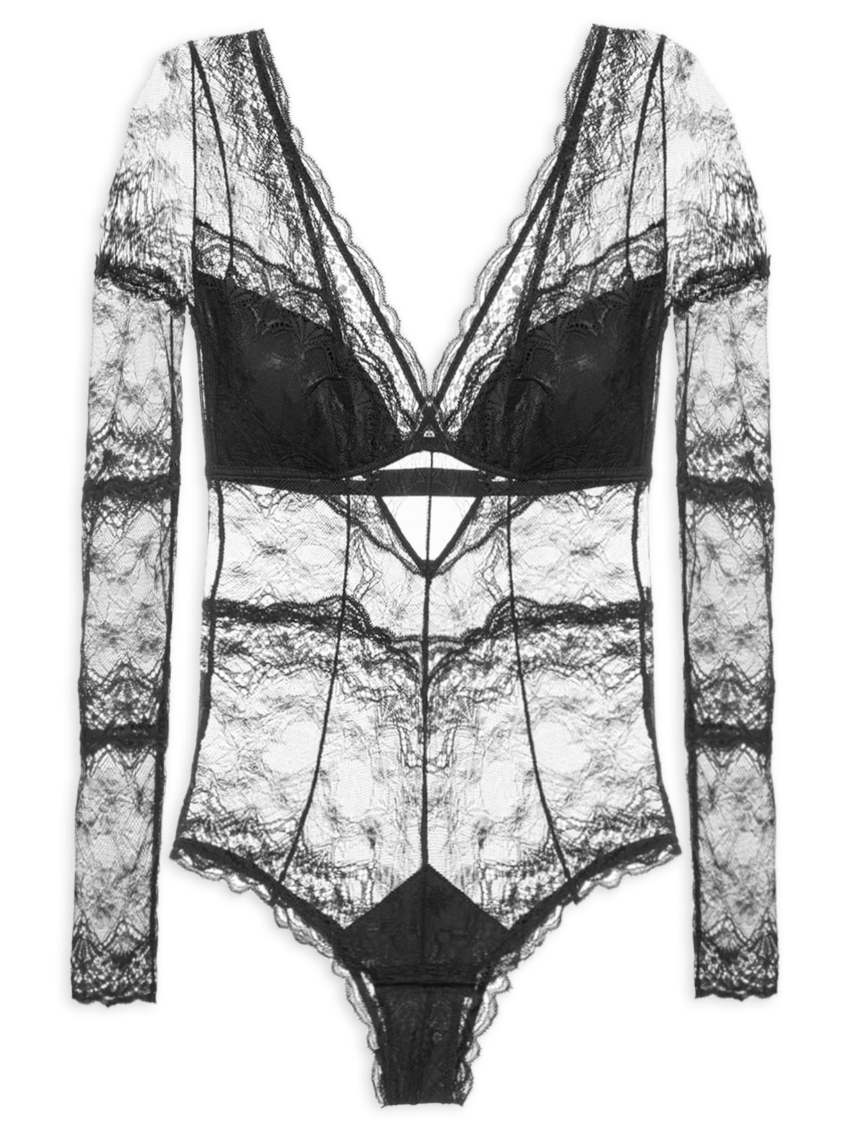 Body Manga Longa Com Bojo Removível - Preto