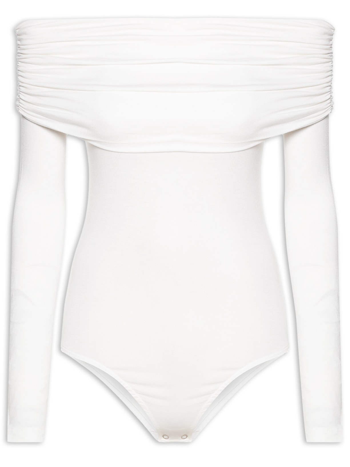 Body Manga Longa Com Sobreposição Franzida - Off White