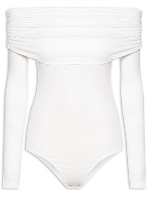 Body Manga Longa Com Sobreposição Franzida - Off White