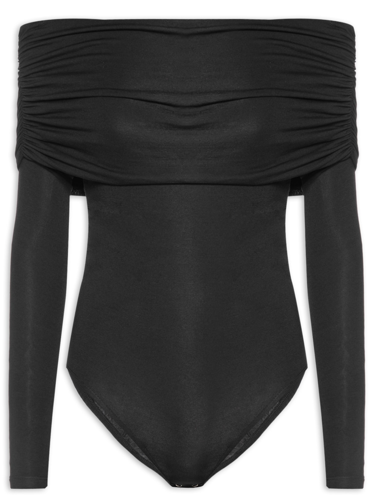 Body Manga Longa Com Sobreposição Franzida - Preto