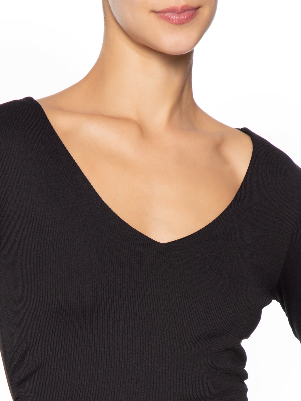 Body Manga Longa Decote U Preto Basiq