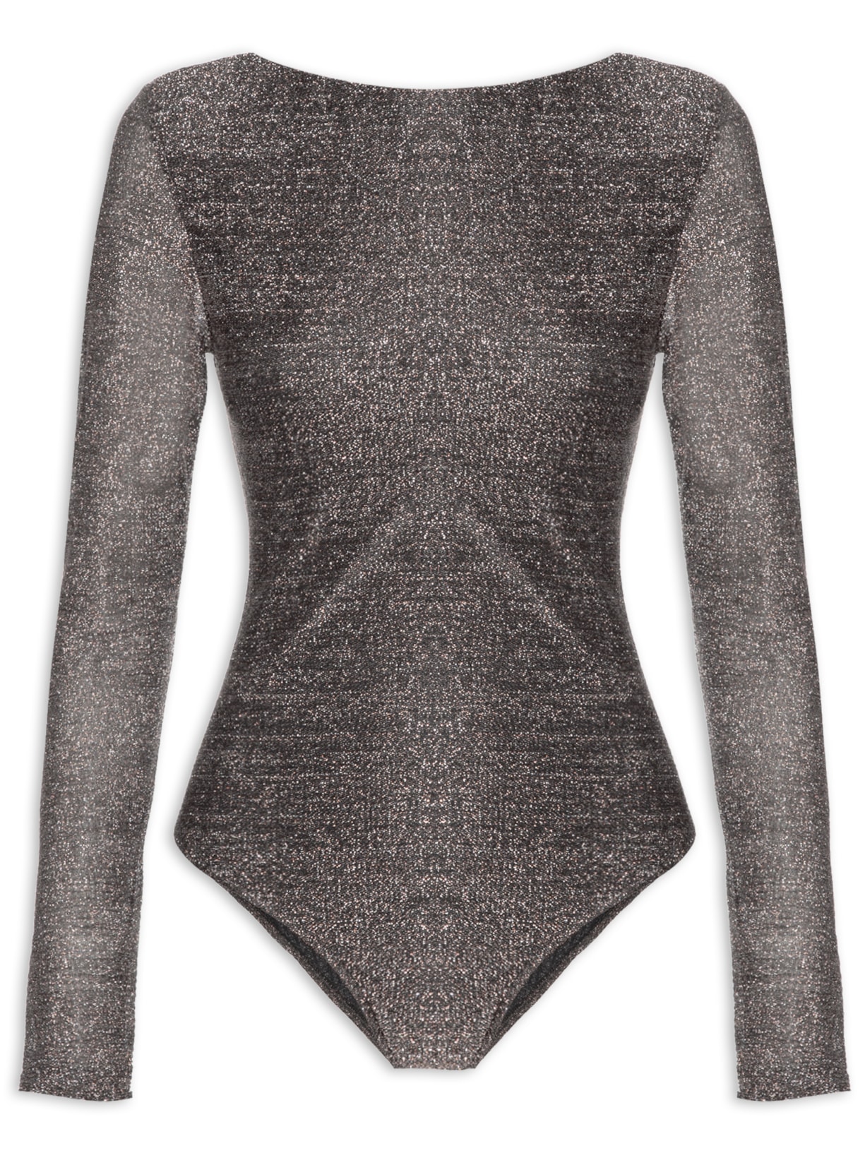 Body Manga Longa Metalic Mix - Prata
