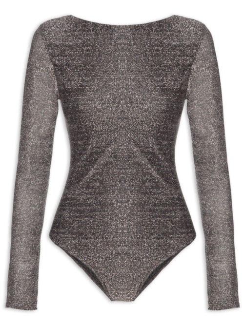 Body Manga Longa Metalic Mix - Prata