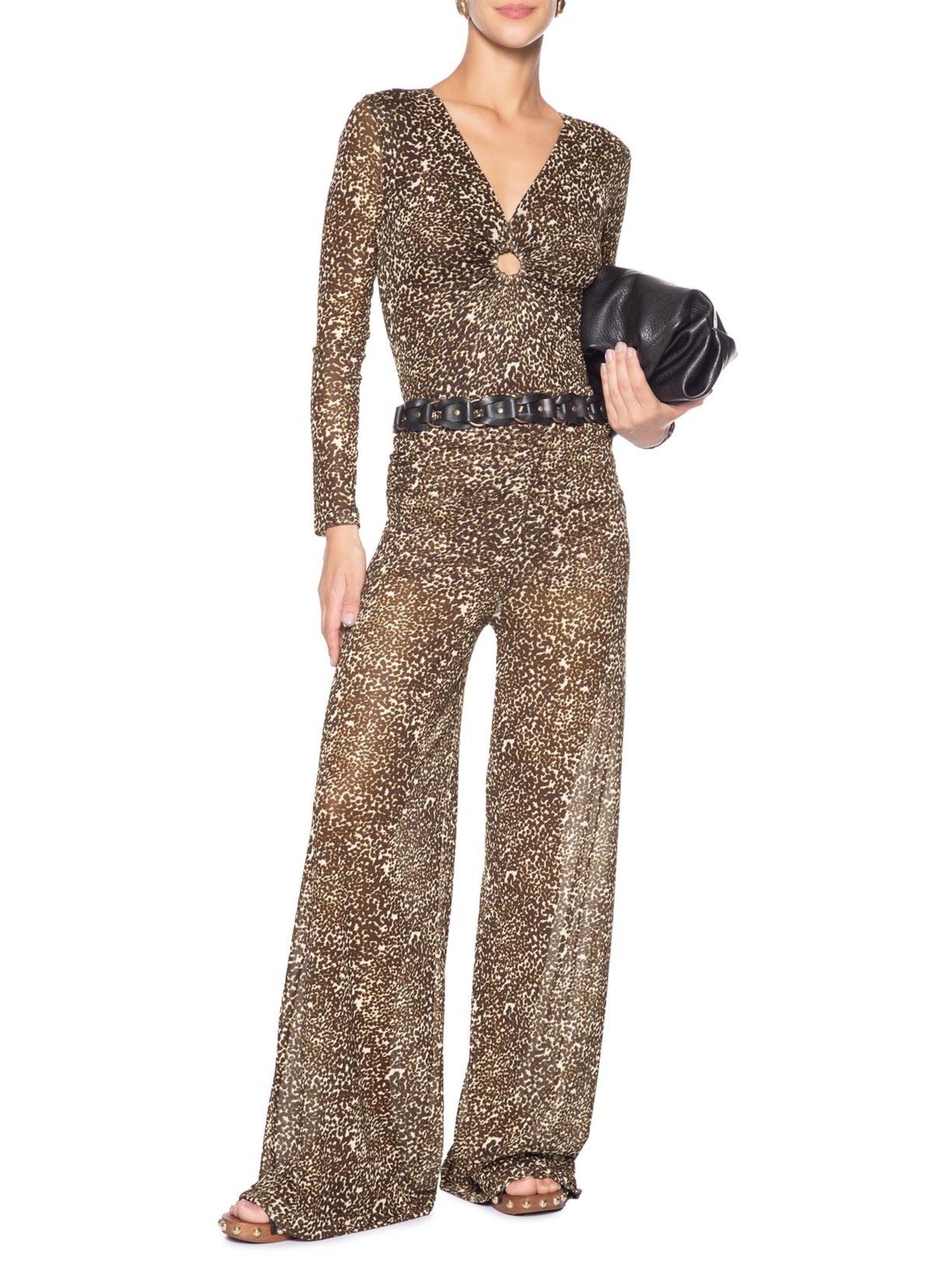 Body Manga Longa Tule Estampa Kira Animal Print Maria Filó