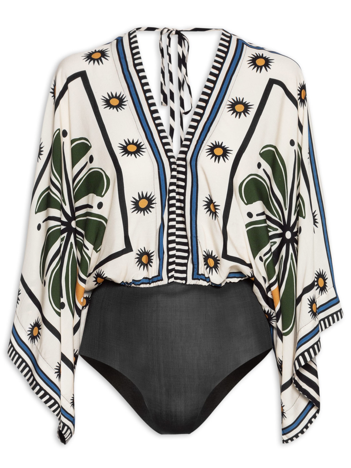 Body Manga Morcego Jardim Tropical - Off White