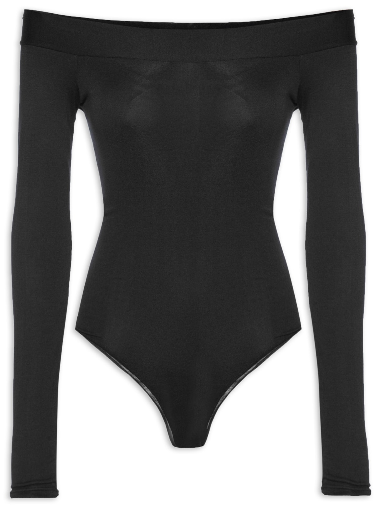 Body Ombro A Ombro Manga Longa Em Viscose Levíssima - Preto