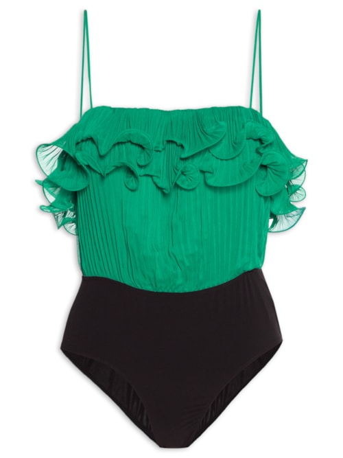 Body Plissado Flor - Verde