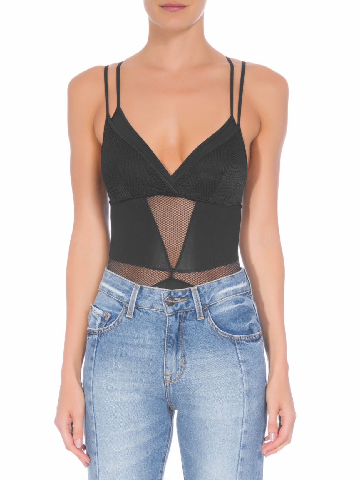 Body Recortes Preto Valisere