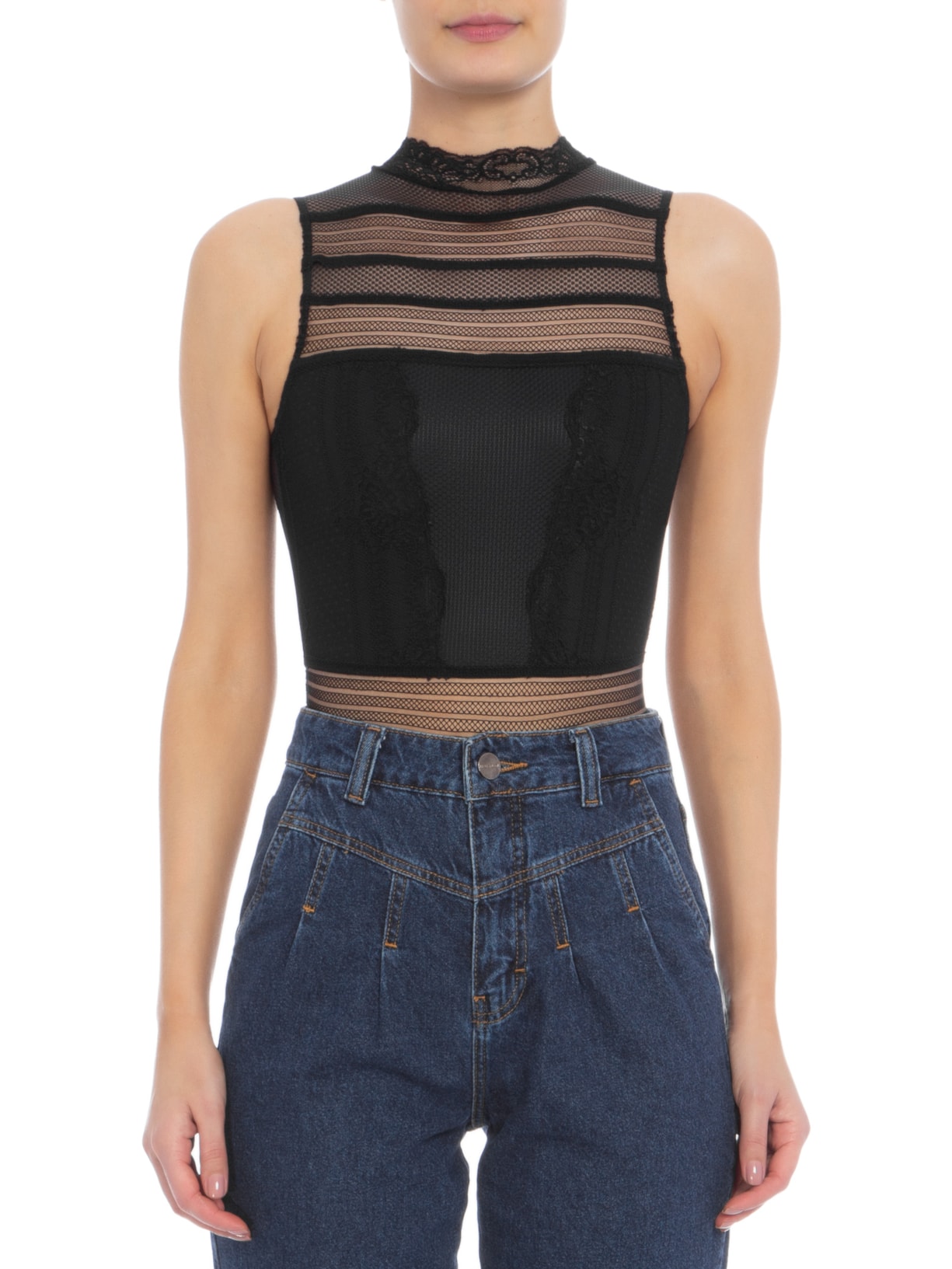 Body Regata De Renda Preto Valisere