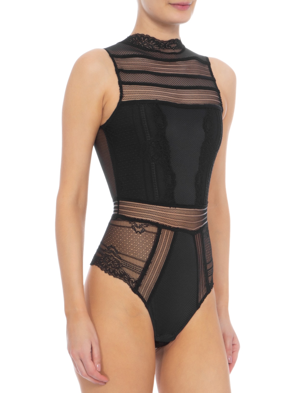 Body Regata De Renda Preto Valisere