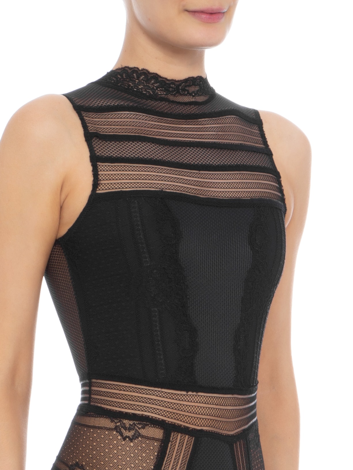 Body Regata De Renda Preto Valisere