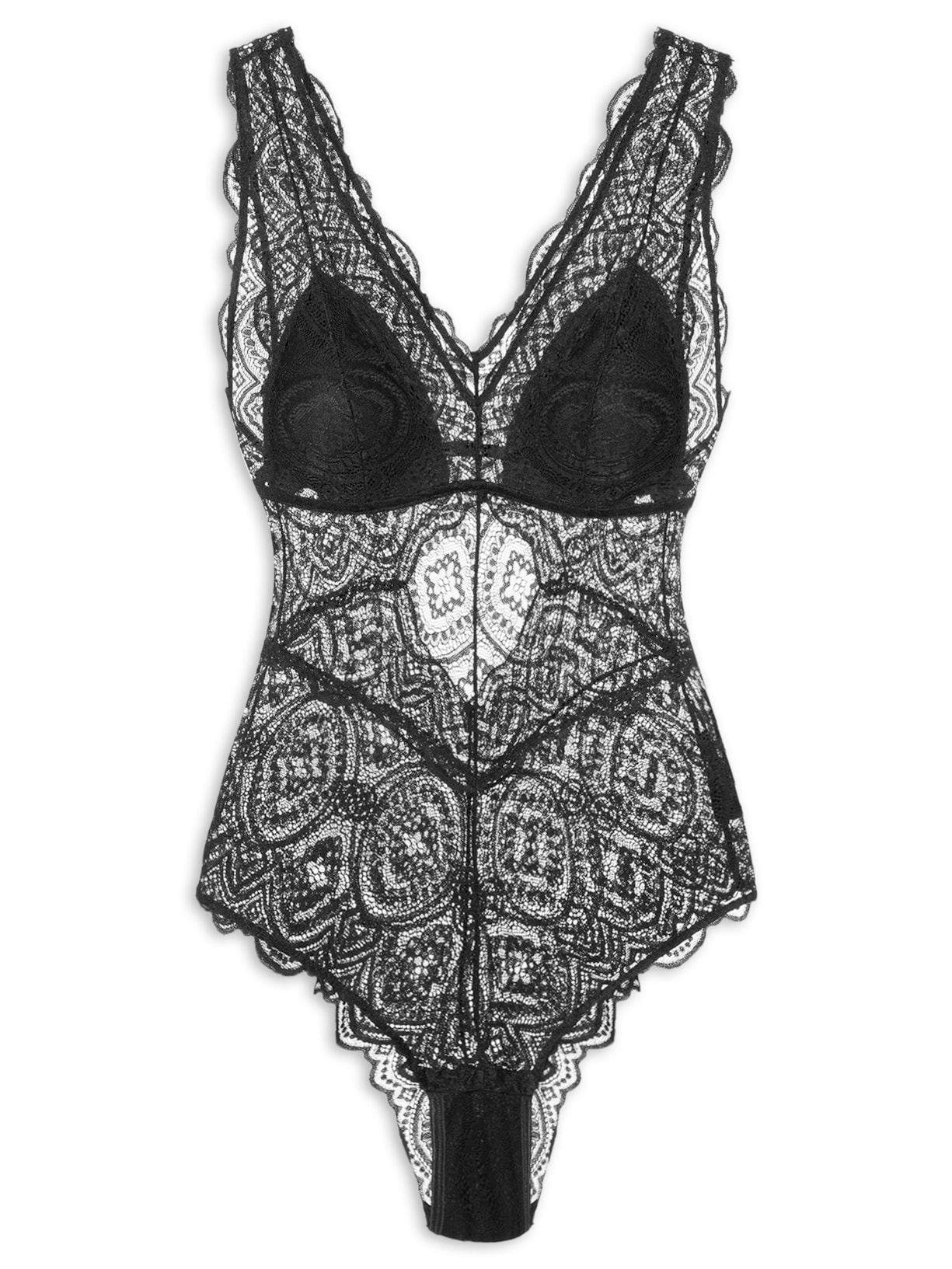 Body Regata Em Renda - Preto