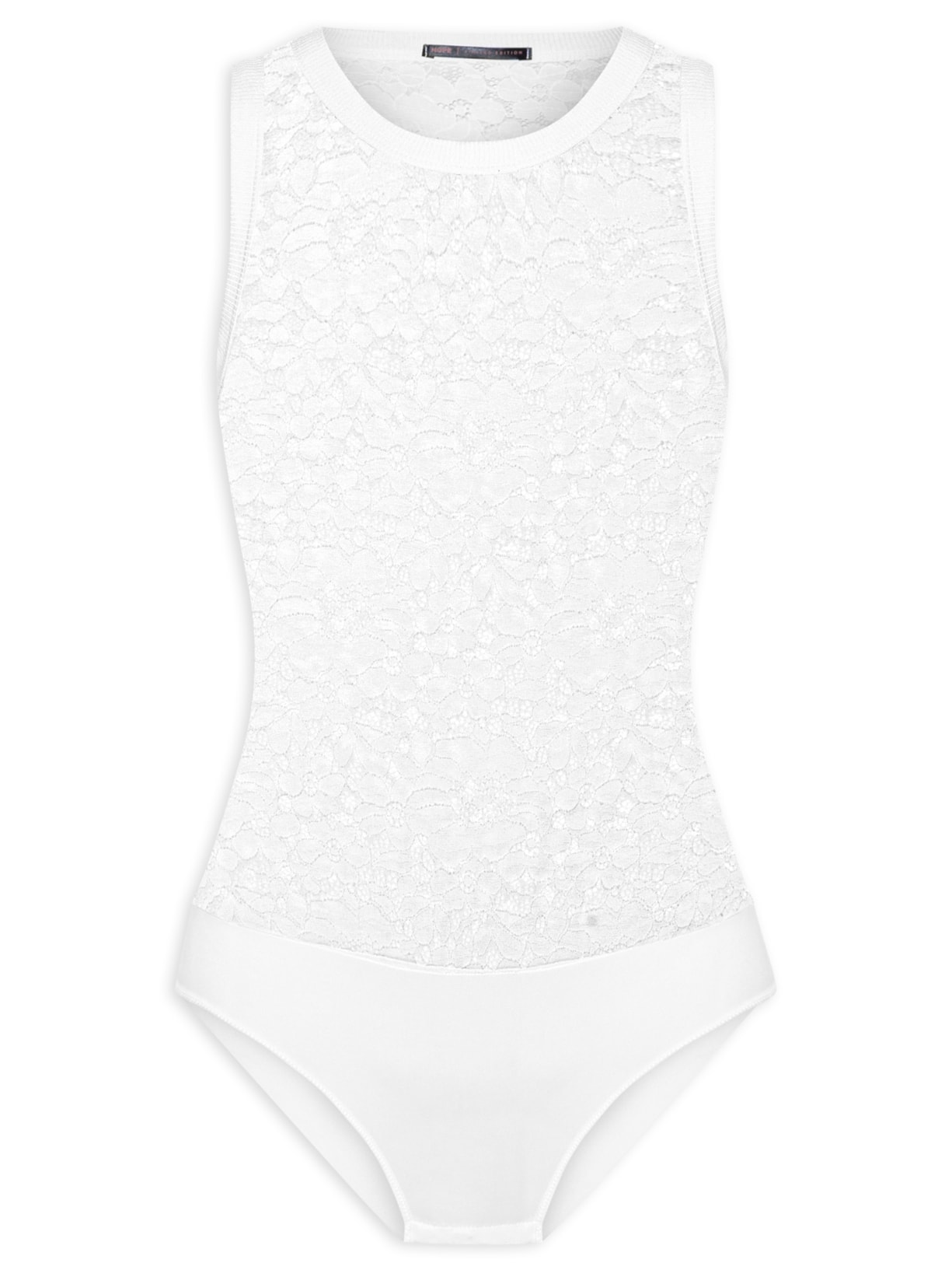 Body Regata Fio Dental Em Renda Floral - Branco