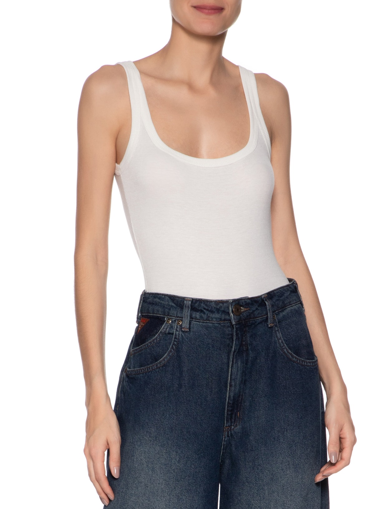 Body Ribana Decote Quadrado Branco Animale