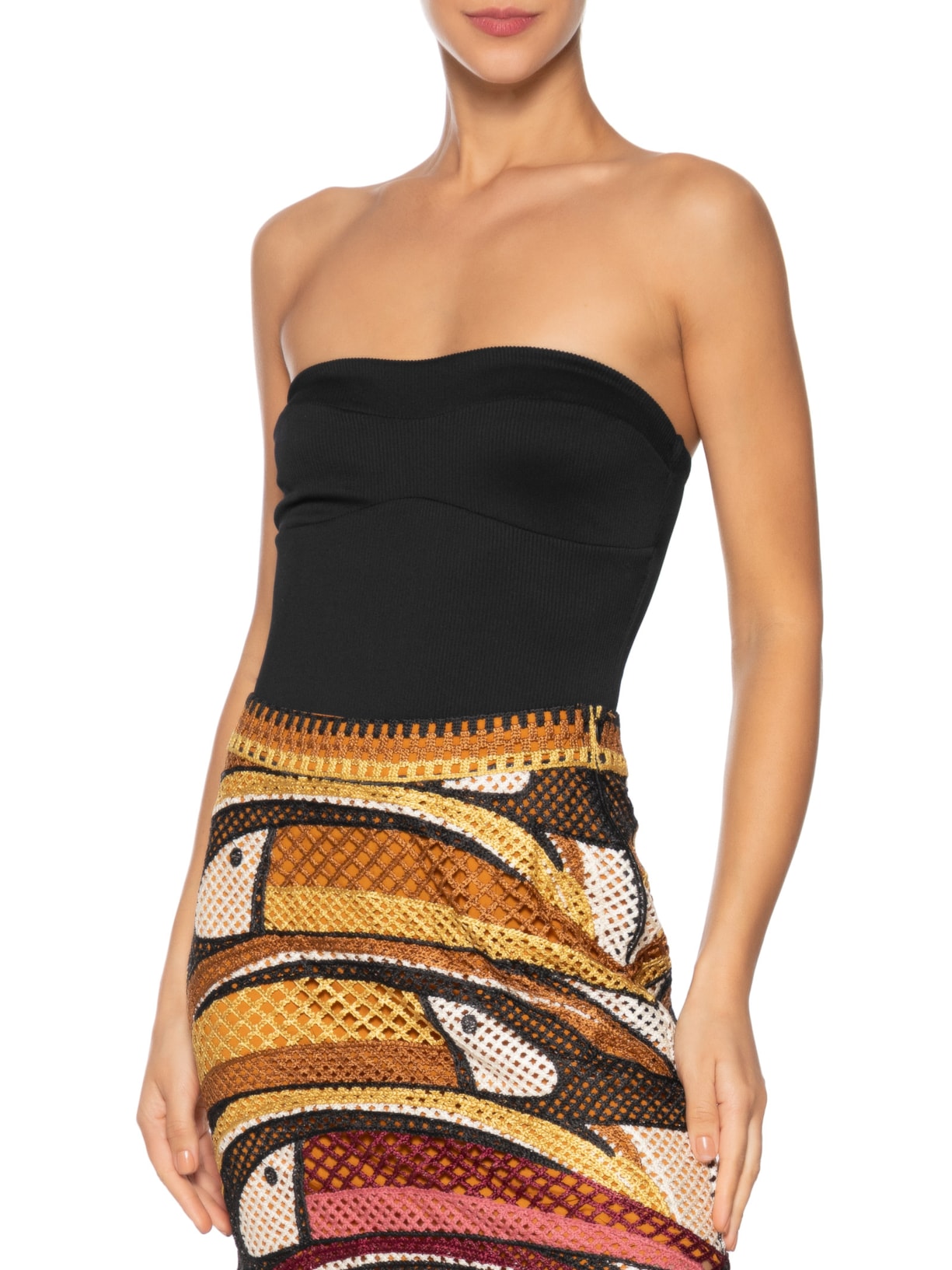 Body Sem Alça Nervura Preto  Farm