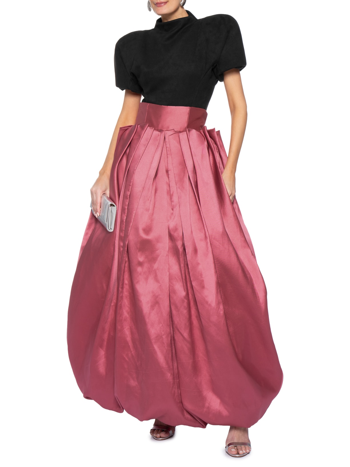 Body Suede E Saia Pregas 3D Rosa Fauve