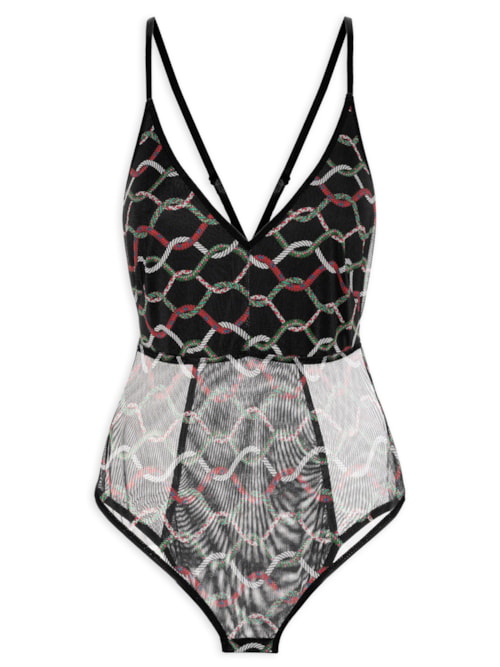 Body Tule Corda Escura - Preto