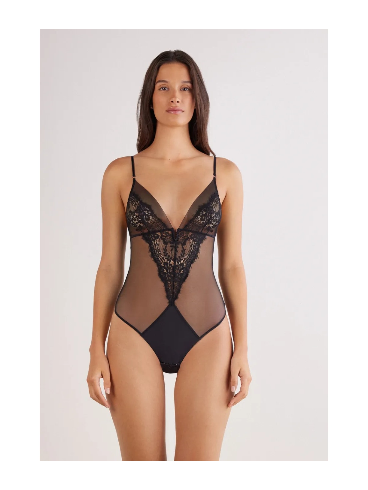Body Tule e Renda Sheer Glamour Preto Intimissimi