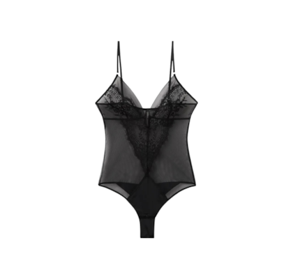 Body Tule e Renda Sheer Glamour - Preto