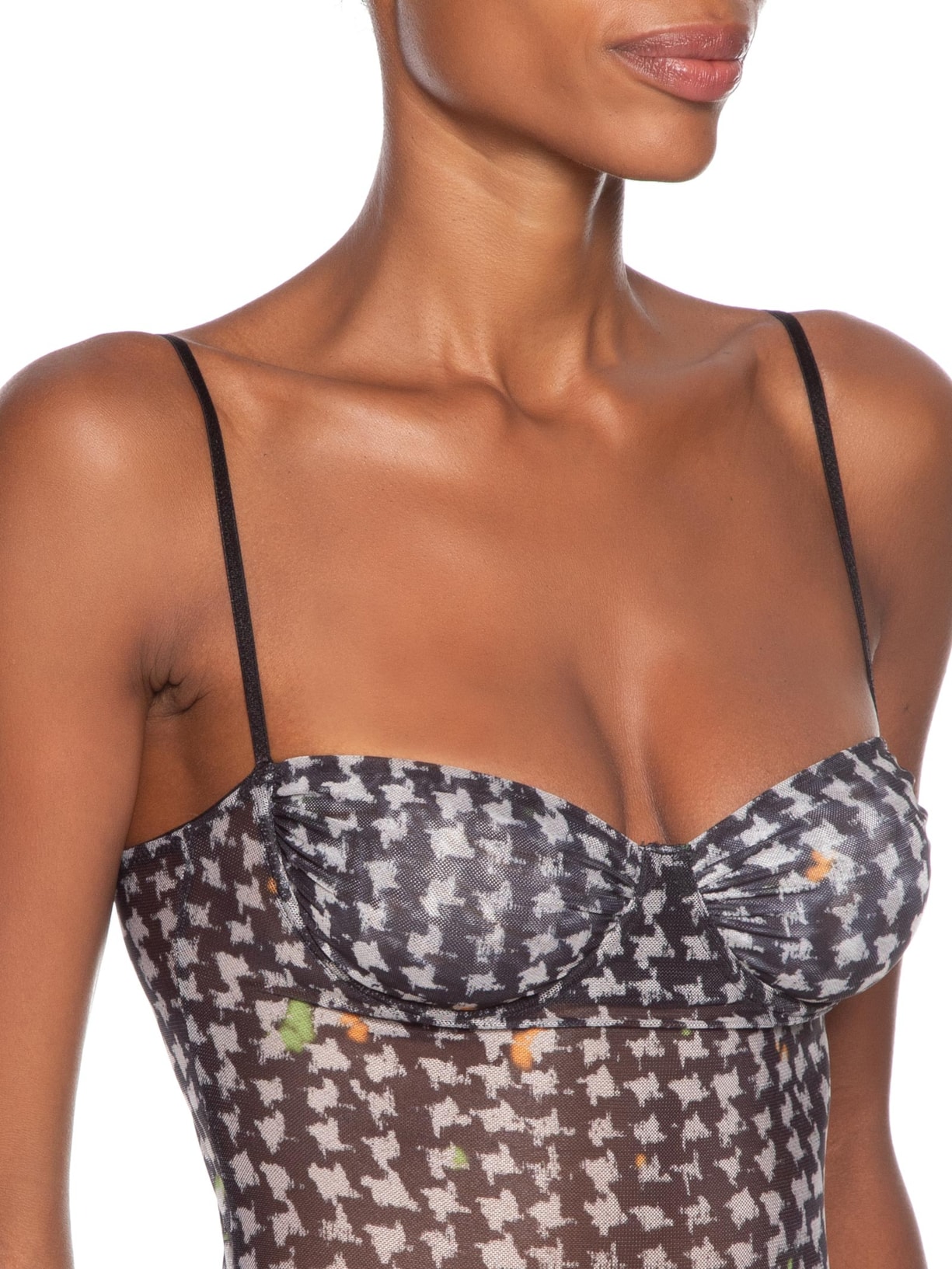 Body Tule Est Pied De Poule Preto Animale