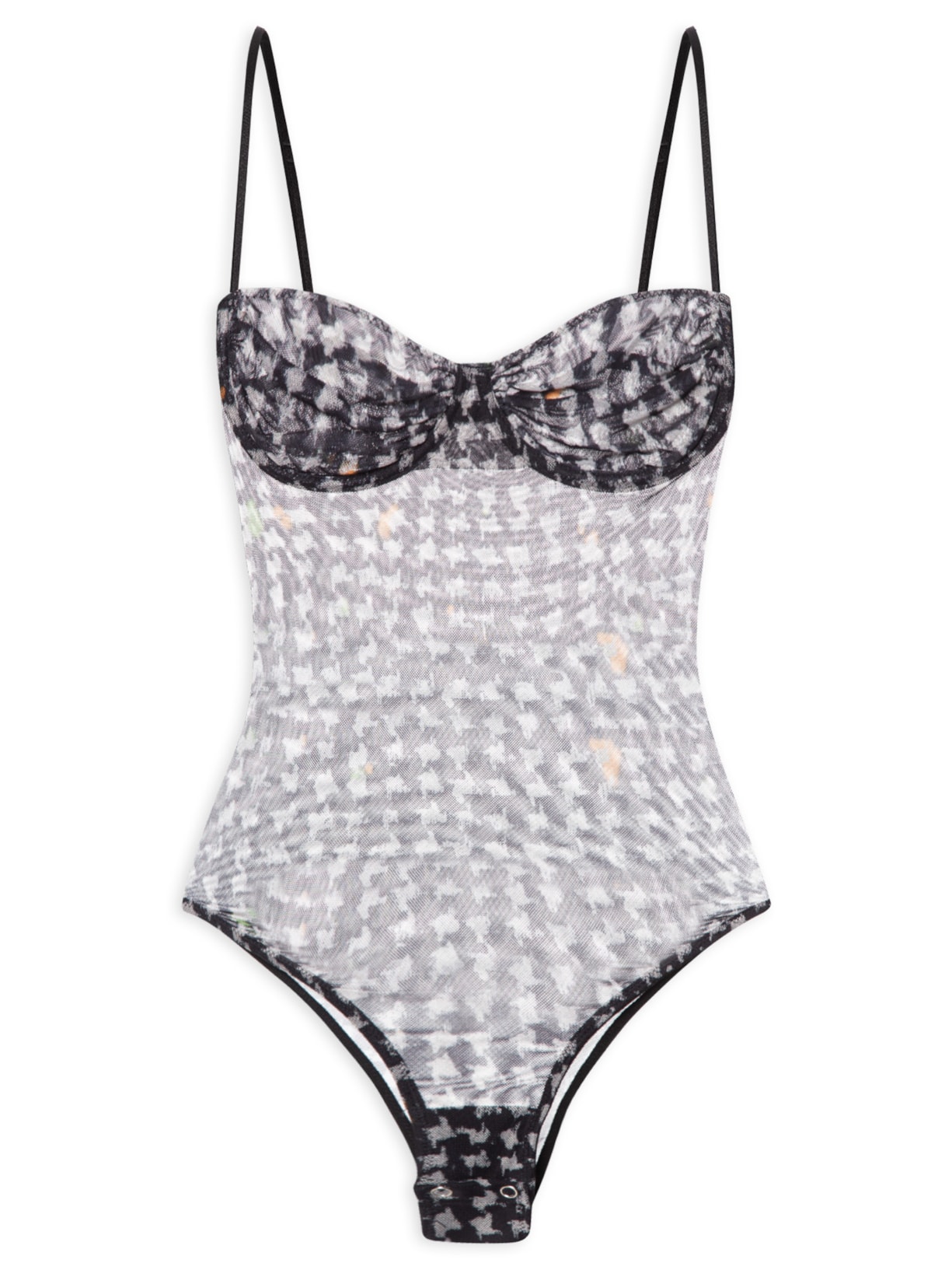 Body Tule Est Pied De Poule - Preto