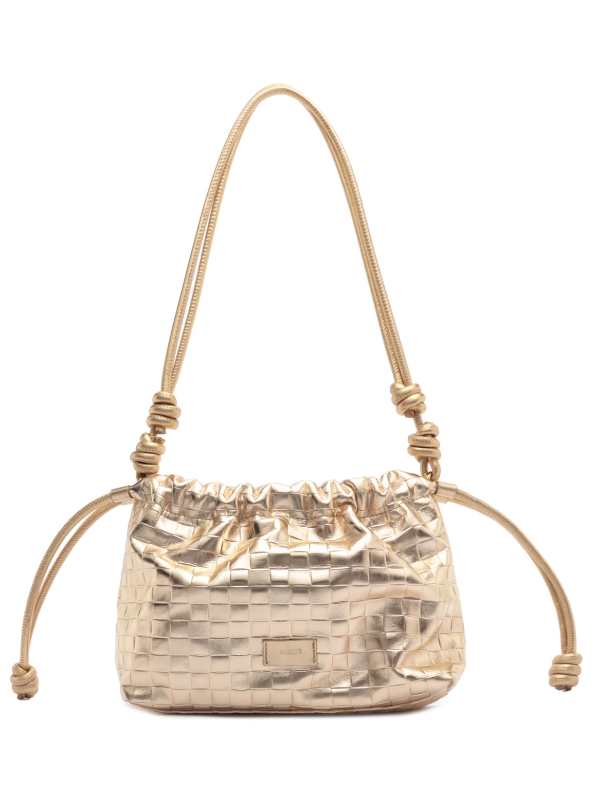 Bolsa Bucket Dourada Couro Tressê Média - Dourado