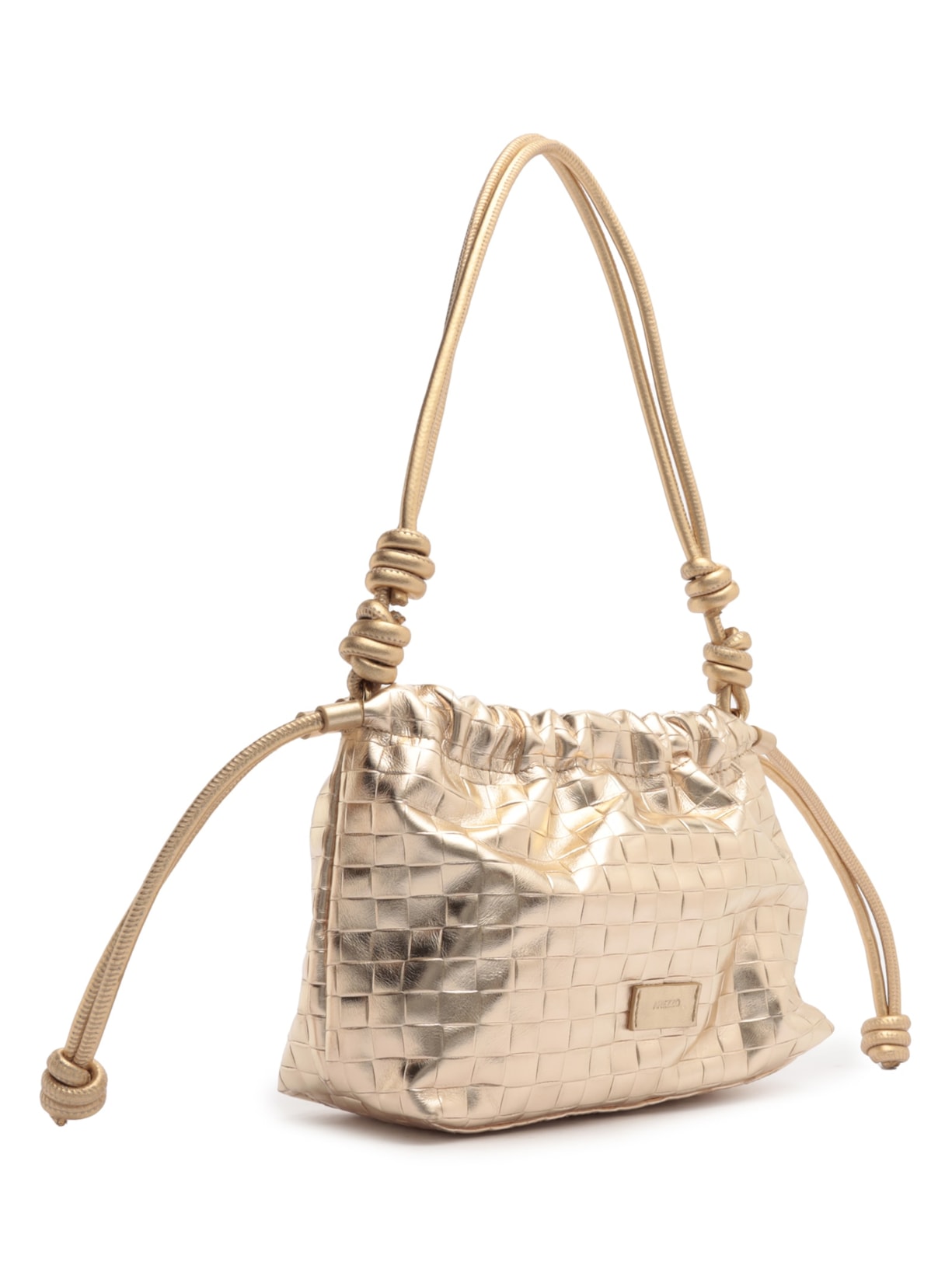 Bolsa Bucket Dourada Couro Tressê Média Dourado Arezzo