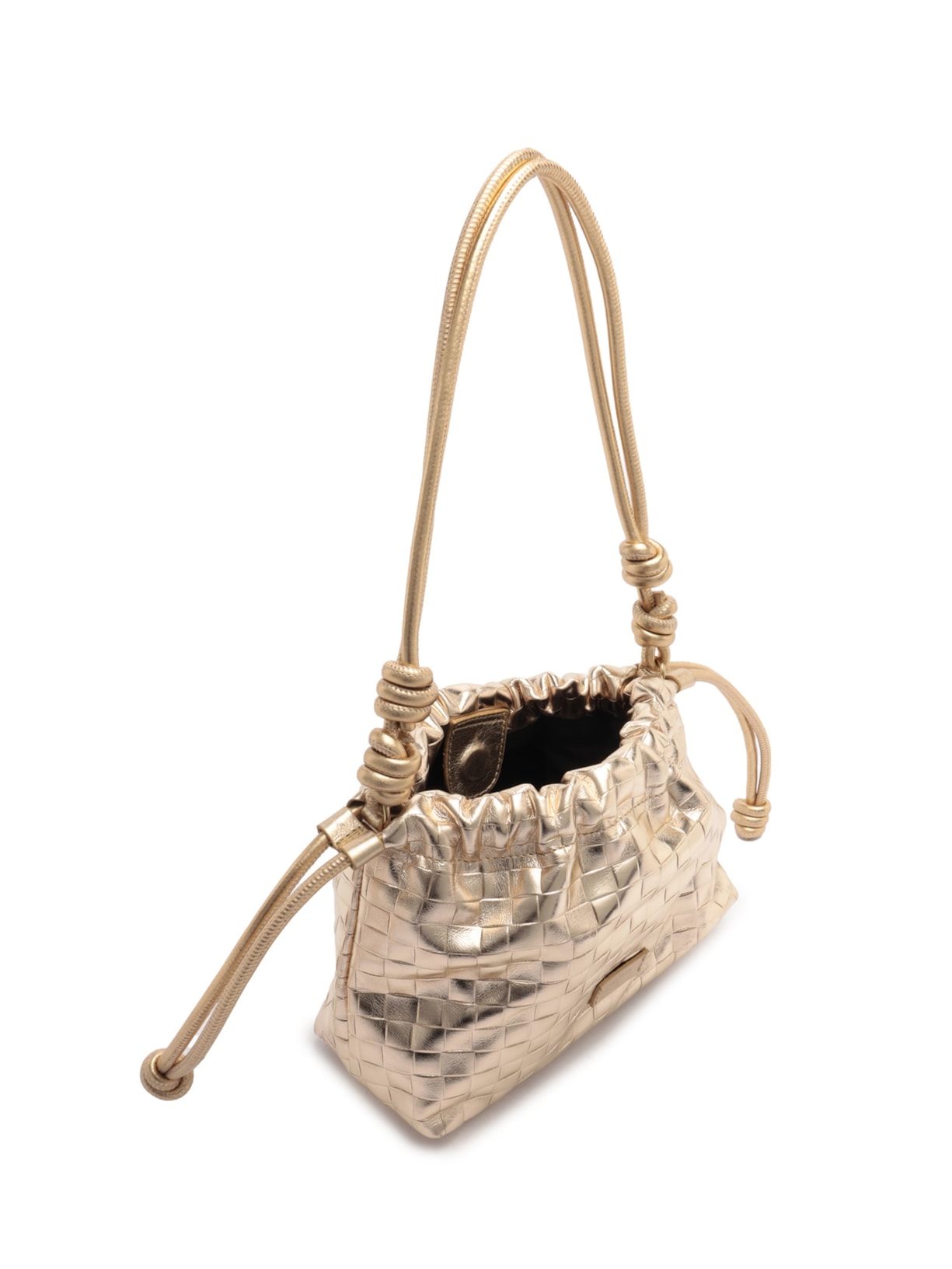 Bolsa Bucket Dourada Couro Tressê Média Dourado Arezzo